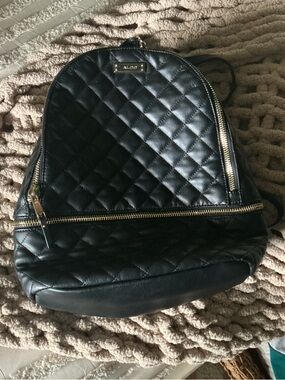 Aldo Black Quilted Mini Backpack with Gold Hardware